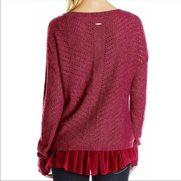 PRANA NWT Ellery Ruffle Hem Knit Pullover Sweater Size Small in Plum Red - Picture 4 of 12